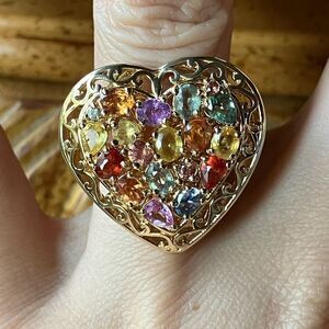 Natural Sapphire Sterling Silver Heart Ring Size 7.25